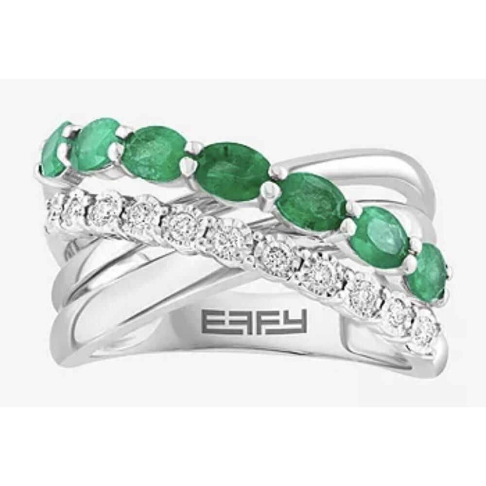 NEW! EMERALD & STERLING SILVER CROSSOVER RING BY EFFY/ $1,725 / SIZE 7 - Picture 2 of 4